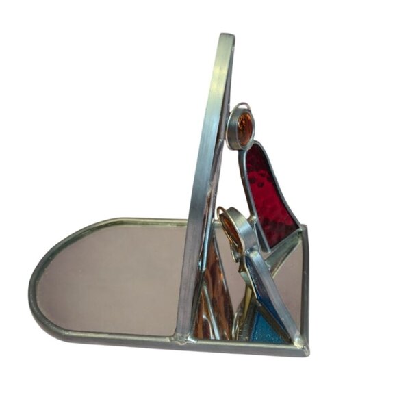 Vintage Stained Glass Nativity Scene Mirror Panel Christmas Art candle base - Picture 6 of 9